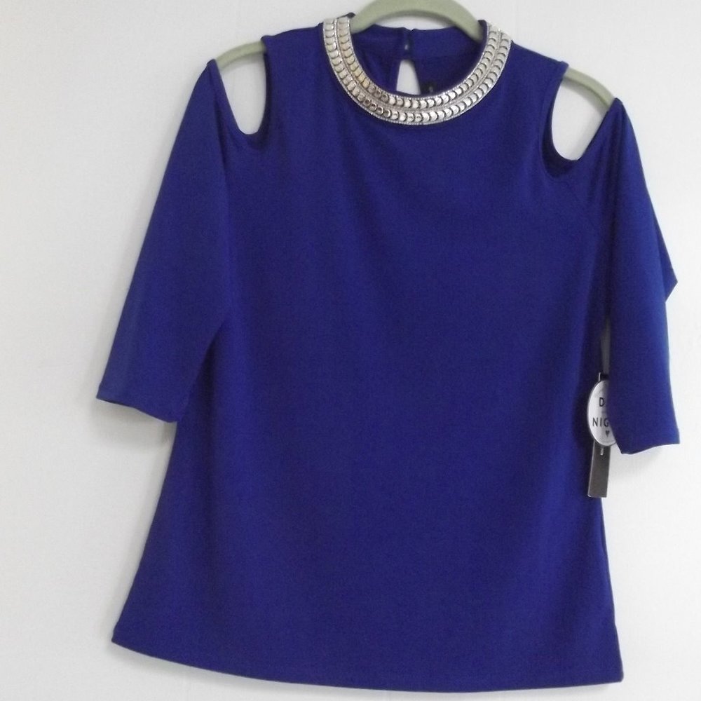 MOA MOA COLD SHOULDER TOP/BLOUSE, royal blue L